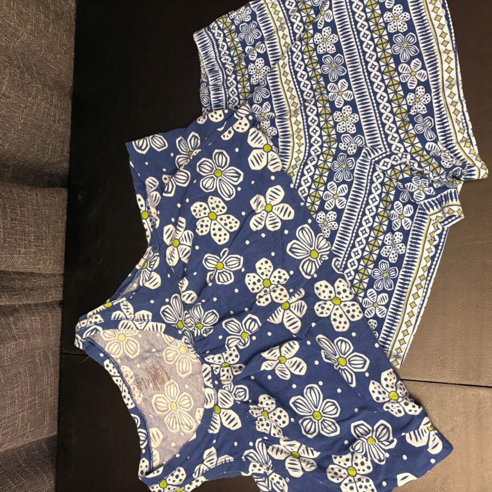 Secret Treasures Blue Floral Cotton Pajama Tank and Shorts Set (Women L 12-14)